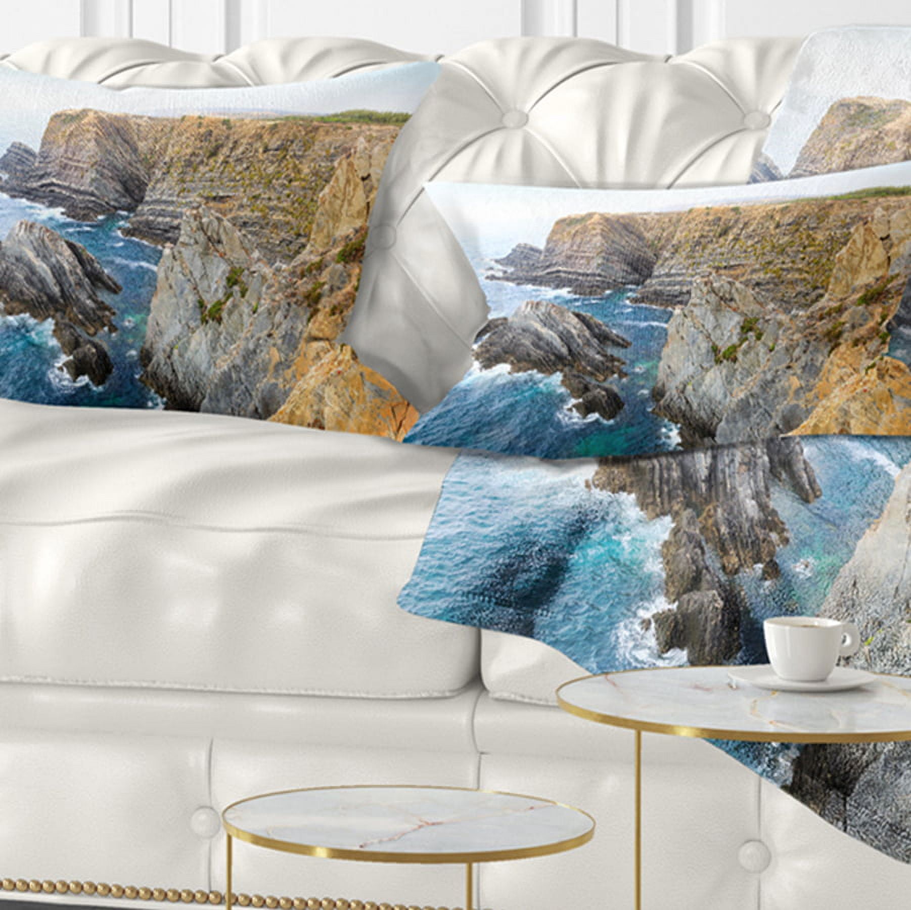 Designart 12" x 20" Blue Polyester Throw Pillow