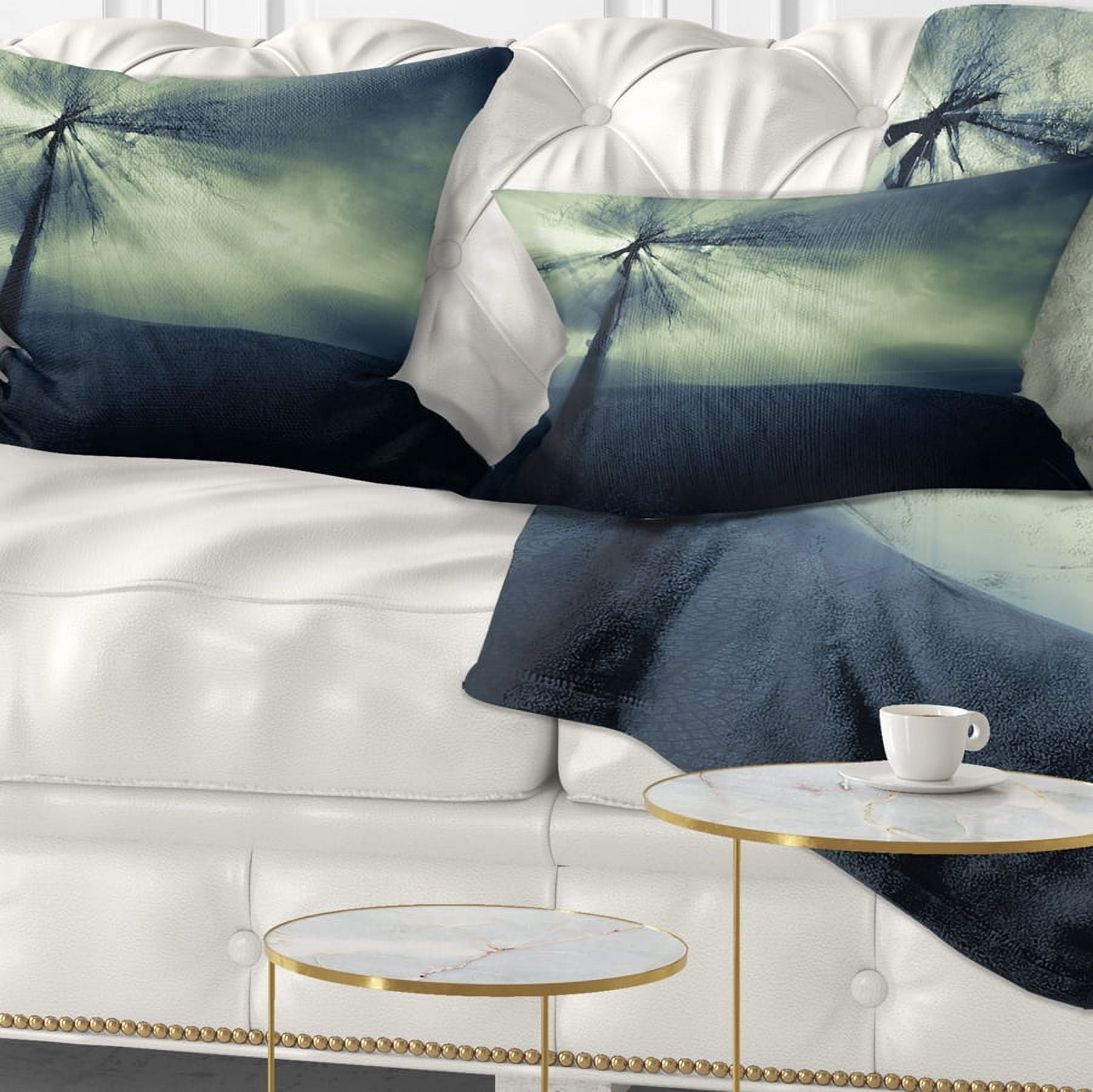 Designart 12" x 20" Blue Polyester Throw Pillow