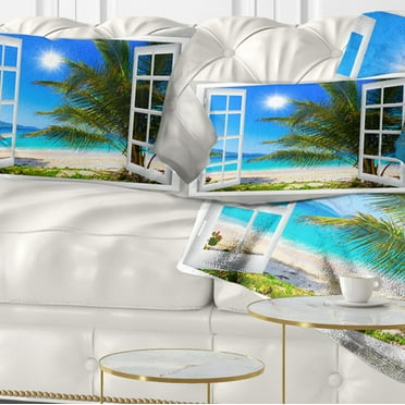 Designart 12" x 20" Blue Polyester Throw Pillow
