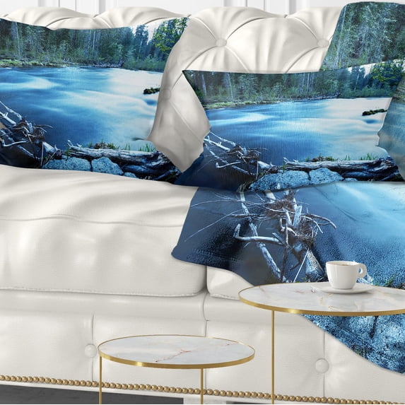 Designart 12" x 20" Blue Polyester Throw Pillow