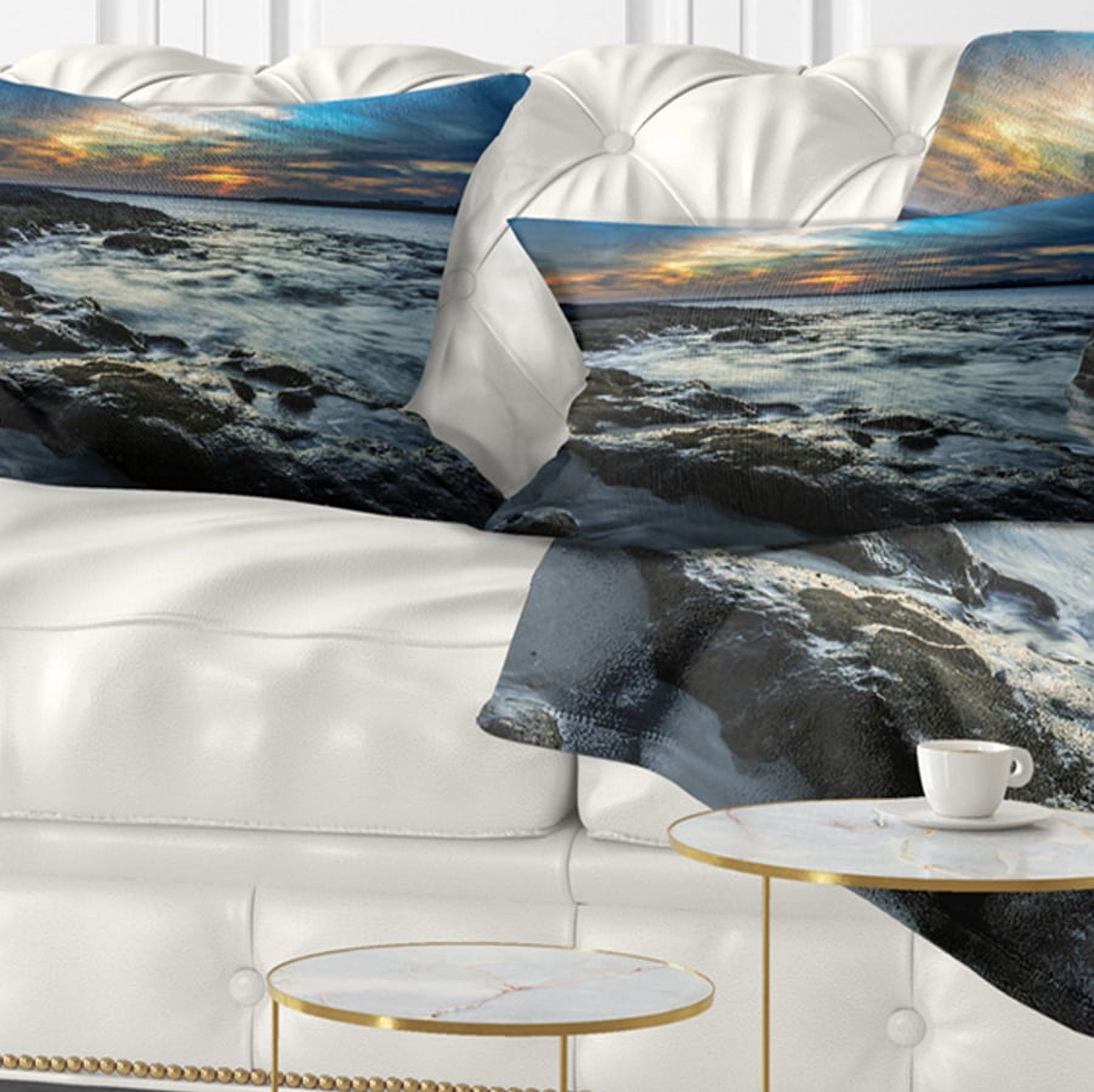 Designart 12" x 20" Blue Polyester Throw Pillow