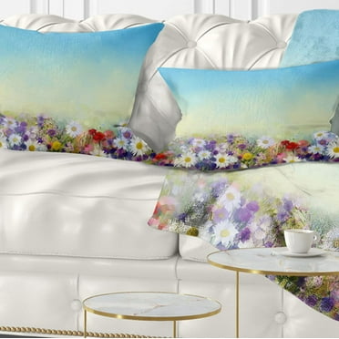Designart 12" x 20" Blue Polyester Throw Pillow