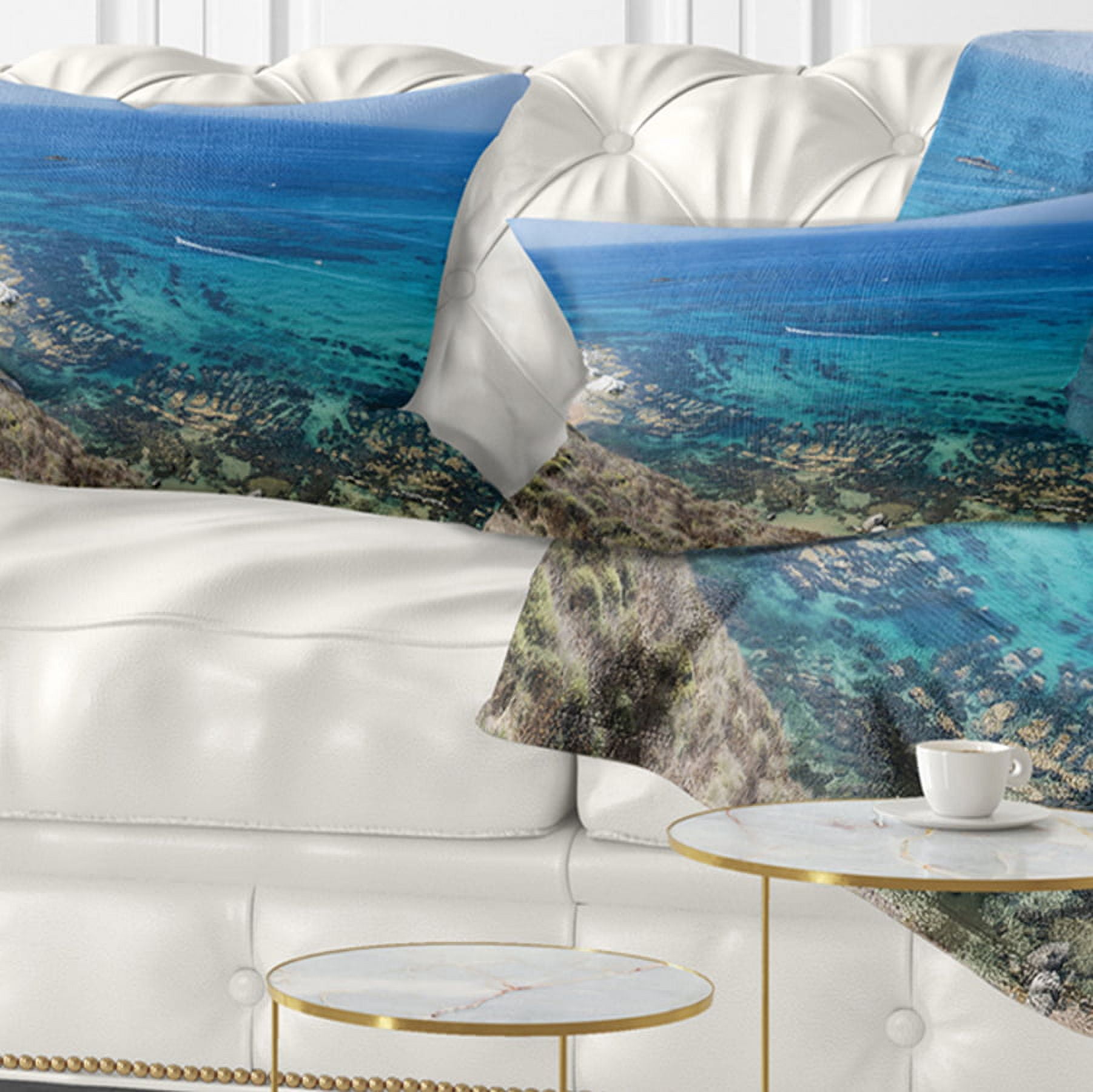 Designart 12" x 20" Blue Polyester Throw Pillow