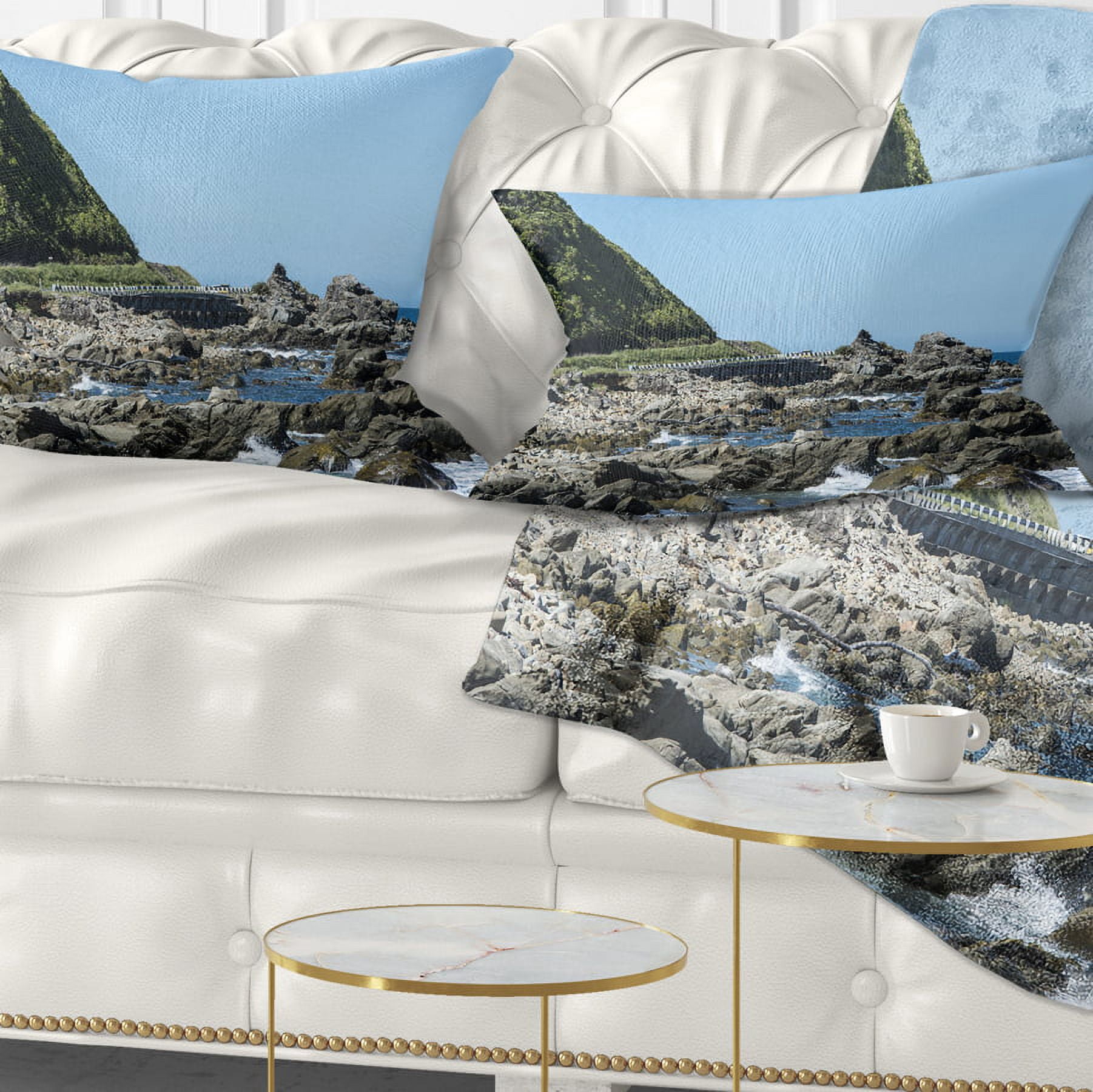 Designart 12" x 20" Blue Polyester Throw Pillow