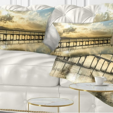 Designart 12" x 20" Blue Polyester Throw Pillow