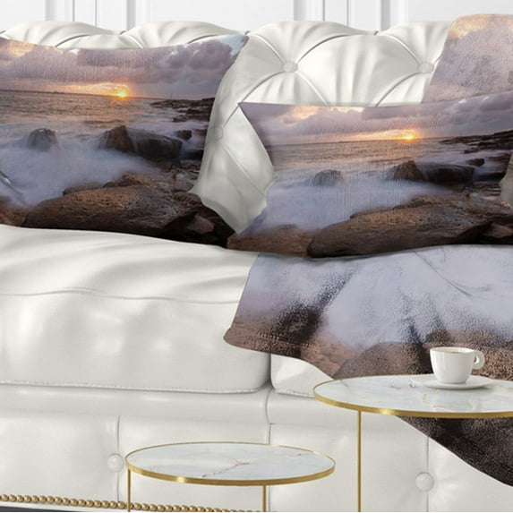 Designart 12" x 20" Blue Polyester Throw Pillow