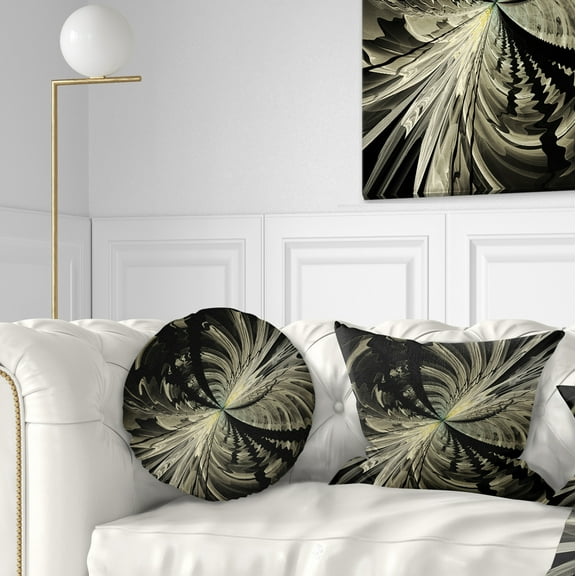 Designart 12" x 20" Contemporary and Modern Black Fractal and Flower Polyester Throw Pillow