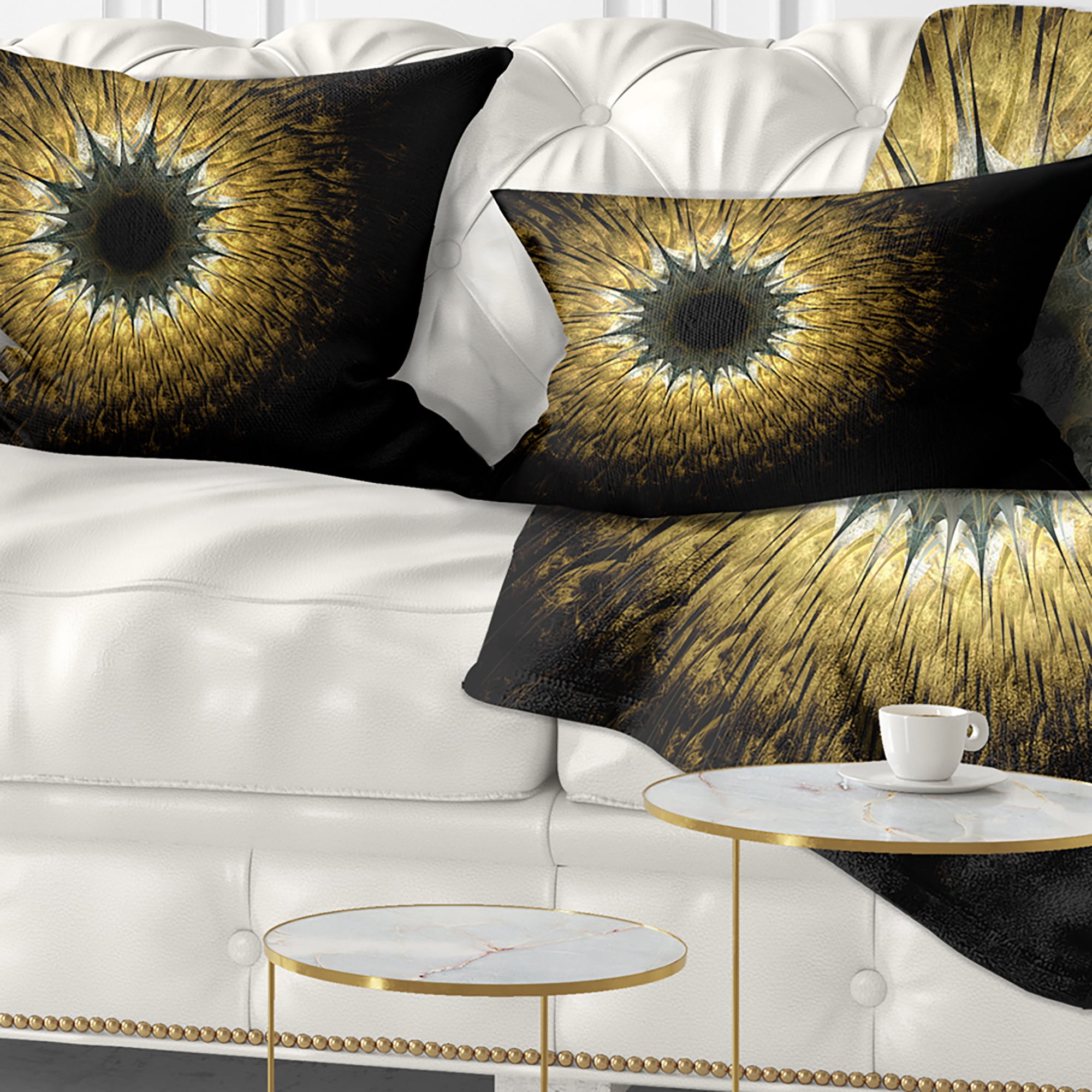 Designart 12" x 20" Contemporary and Modern Black Fractal and Flower Polyester Throw Pillow