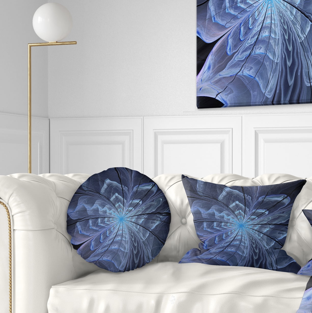 Designart 12" x 20" Contemporary and Modern Black Fractal and Flower Polyester Throw Pillow