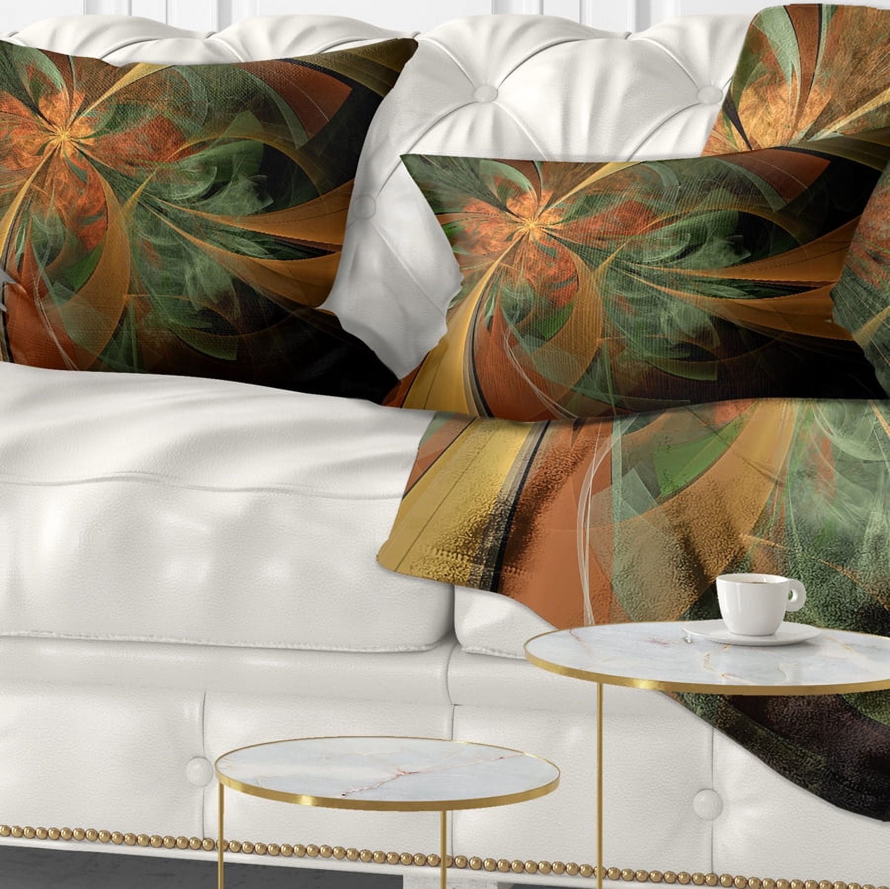 Designart 12" x 20" Contemporary and Modern Black Fractal and Flower Polyester Throw Pillow