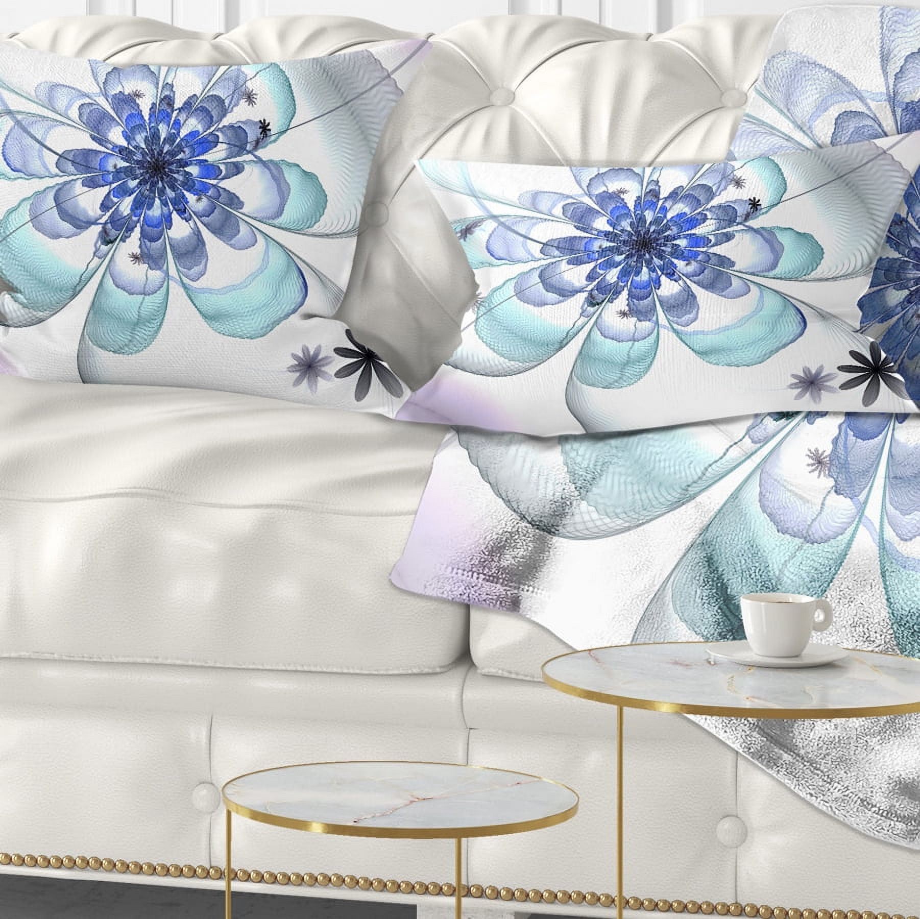 Designart 12" x 20" Contemporary and Modern Black Fractal and Flower Polyester Throw Pillow