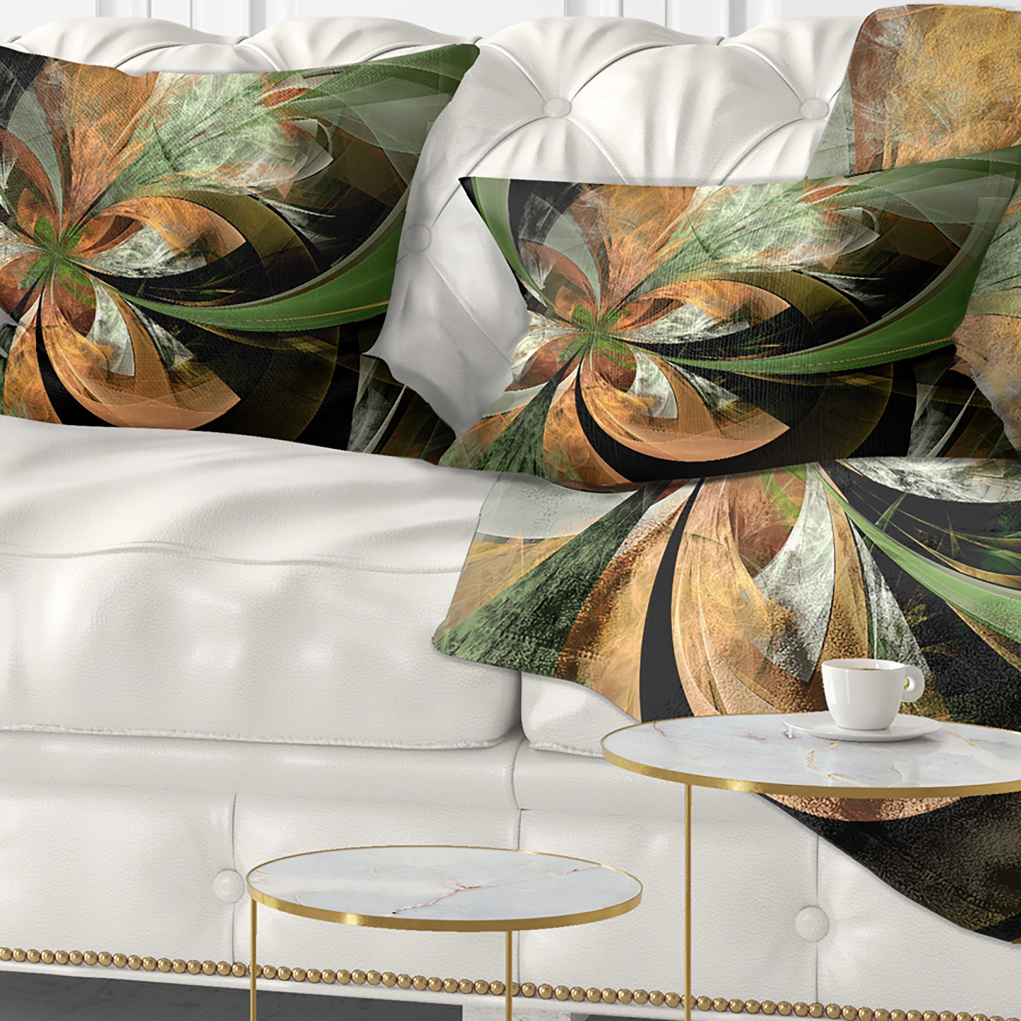 Designart 12" x 20" Contemporary and Modern Black Fractal and Flower Polyester Throw Pillow