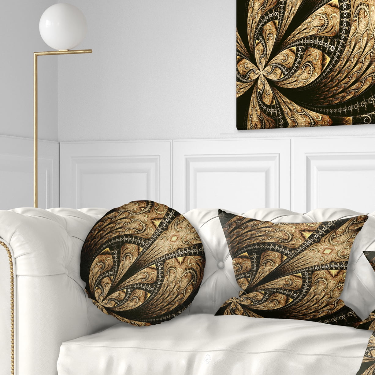 Designart 12" x 20" Contemporary and Modern Black Fractal and Flower Polyester Throw Pillow