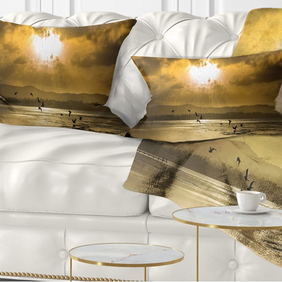 Designart 12" x 20" Gold Polyester Throw Pillow