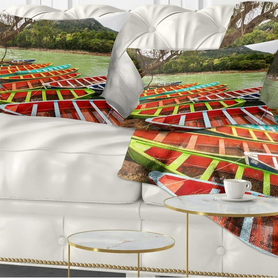 Designart Colorful Boats in Mexico - Landscape Printed Throw Pillow - 12x20