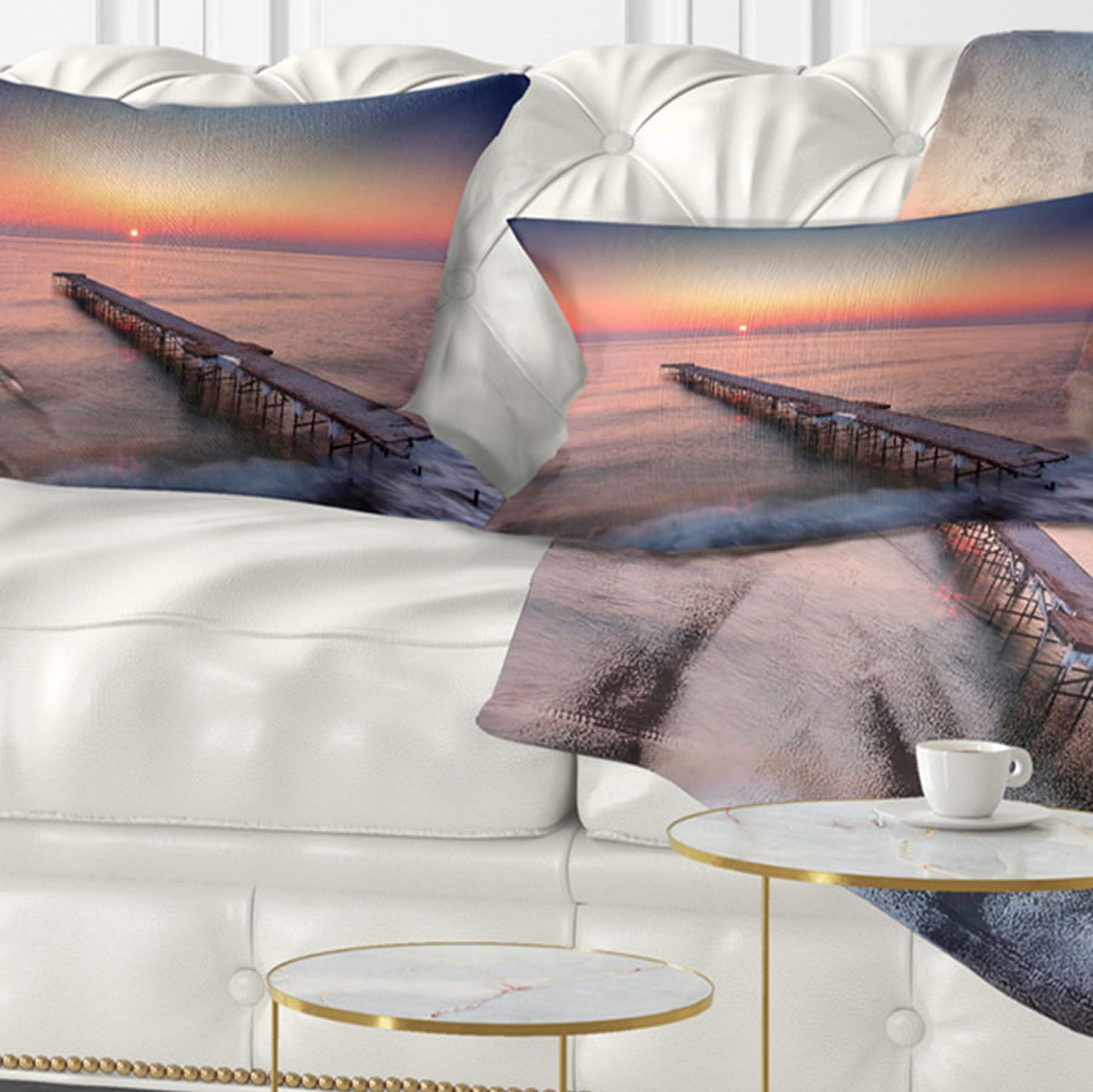 Designart Long Exposure Sea and Shore - Sea Bridge Throw Pillow - 12x20