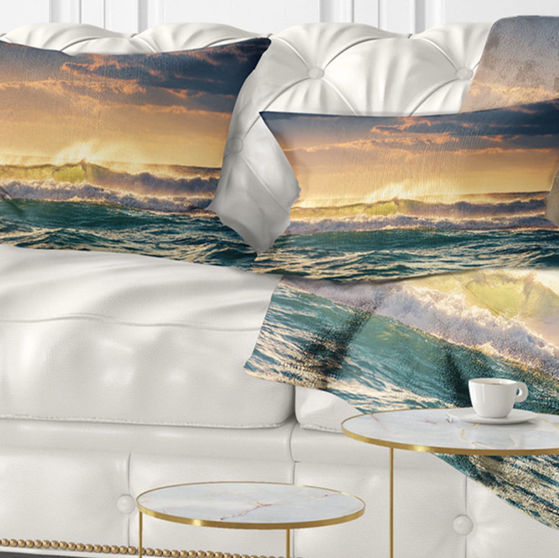 Designart 12" x 20" Multi-color Sea Shore Polyester Throw Pillow