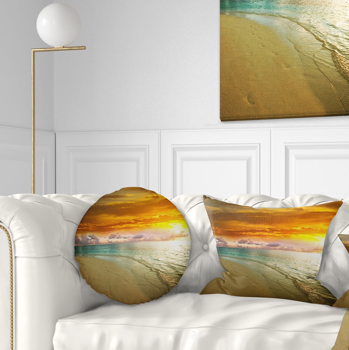 Designart 12" x 20" Multi-color Sea Shore Polyester Throw Pillow
