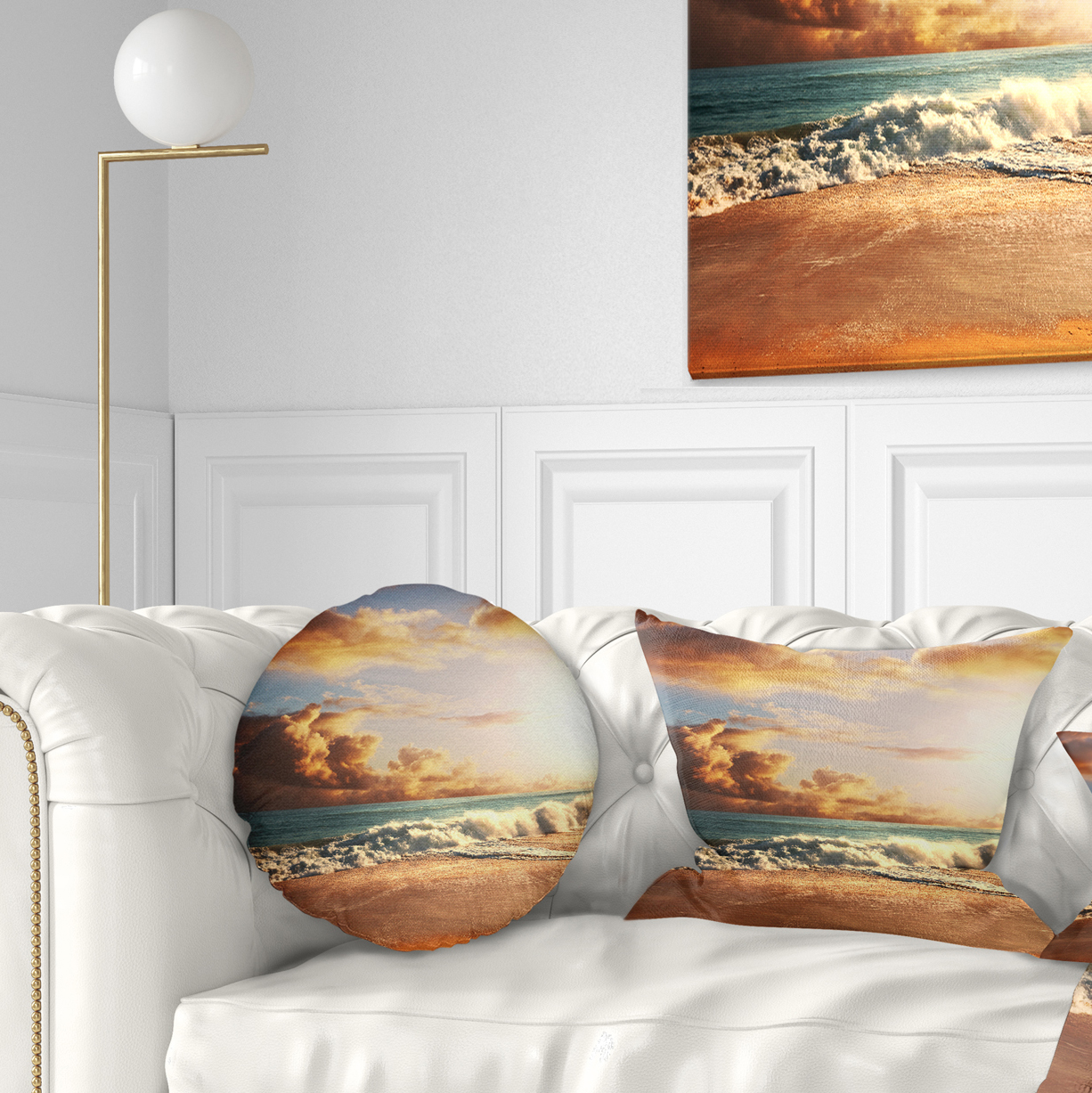 Designart 12" x 20" Multi-color Sea Shore Polyester Throw Pillow
