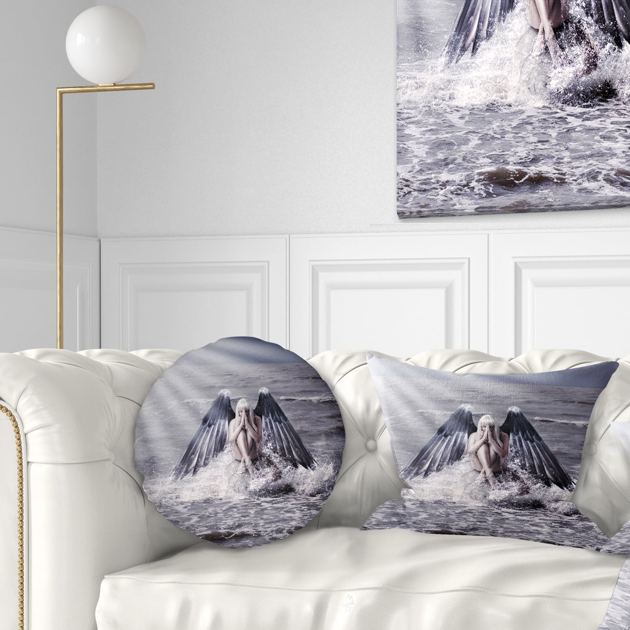 Designart 12" x 20" Multi-color Sea Shore Polyester Throw Pillow