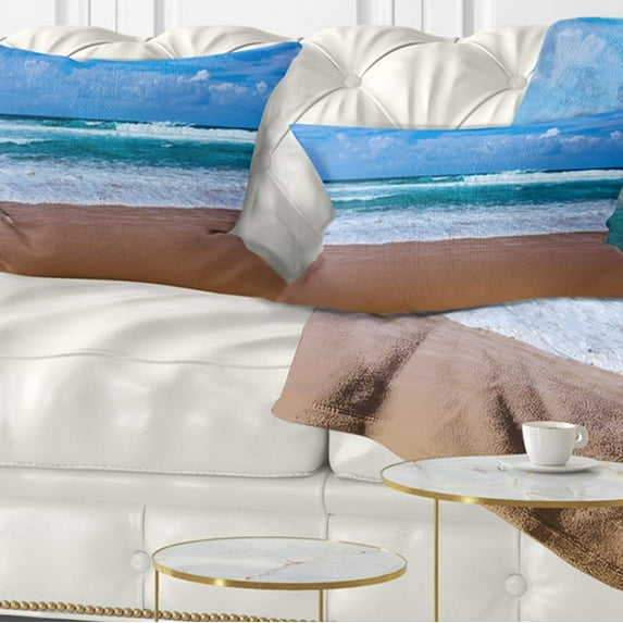 Designart 12" x 20" Multi-color Sea Shore Polyester Throw Pillow