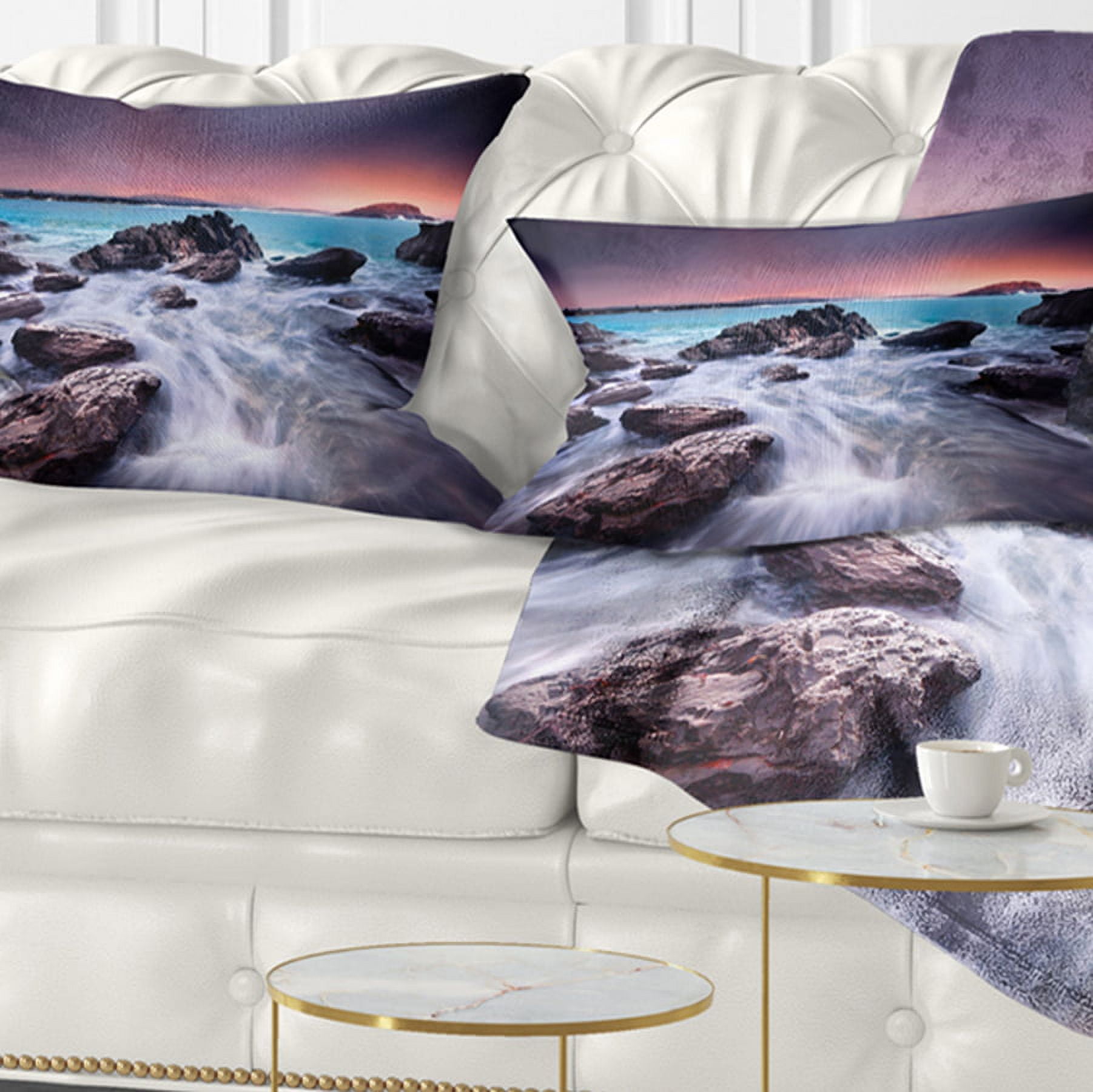 Designart 12" x 20" Multi-color Sea Shore Polyester Throw Pillow