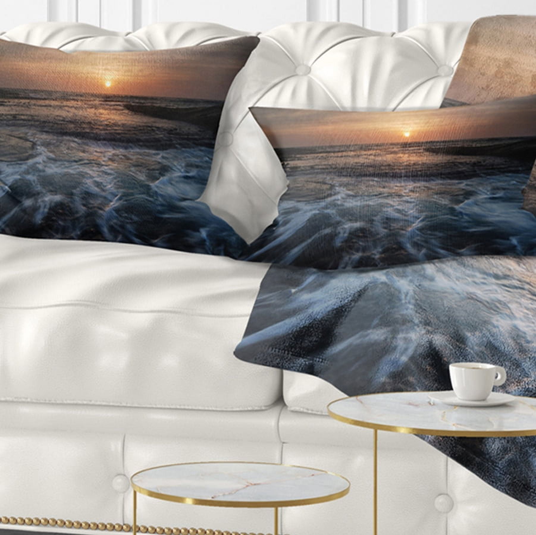 Designart 12" x 20" Multi-color Sea Shore Polyester Throw Pillow