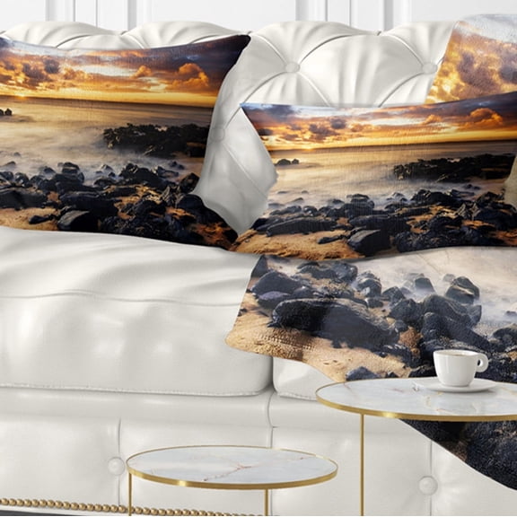 Designart 12" x 20" Orange Polyester Throw Pillow