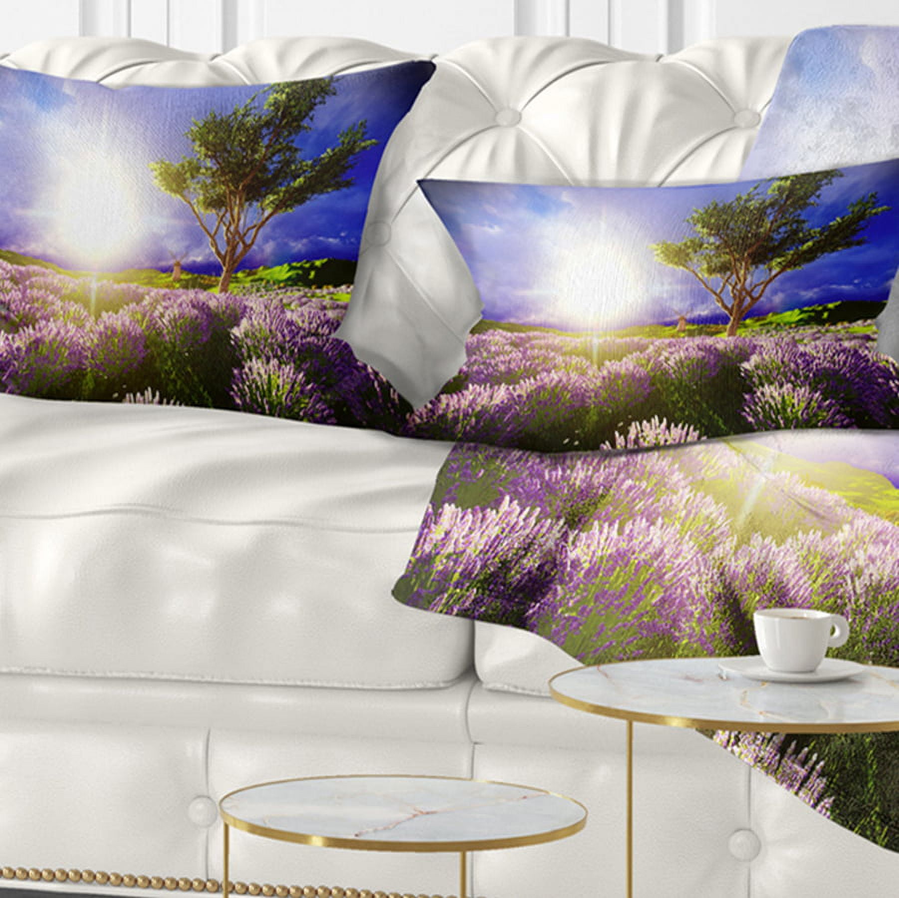 Designart Lavender Field under Blue Sky - Modern Landscape Printed Throw Pillow - 12x20