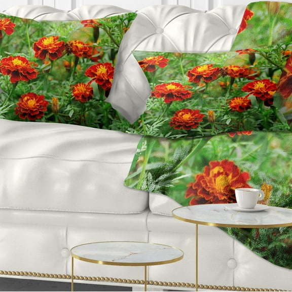 Designart 12" x 20" Red Floral Polyester Throw Pillow