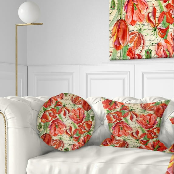 Designart 12" x 20" Red Polyester Throw Pillow