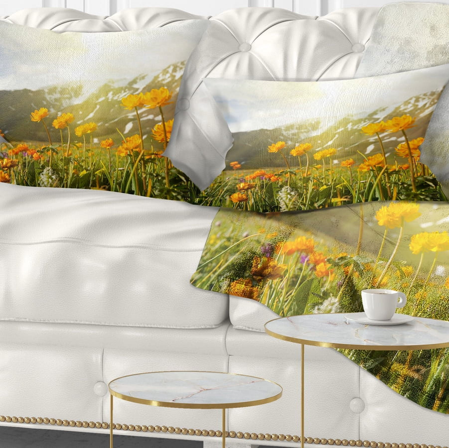 Designart 12" x 20" Yellow Floral Polyester Throw Pillow
