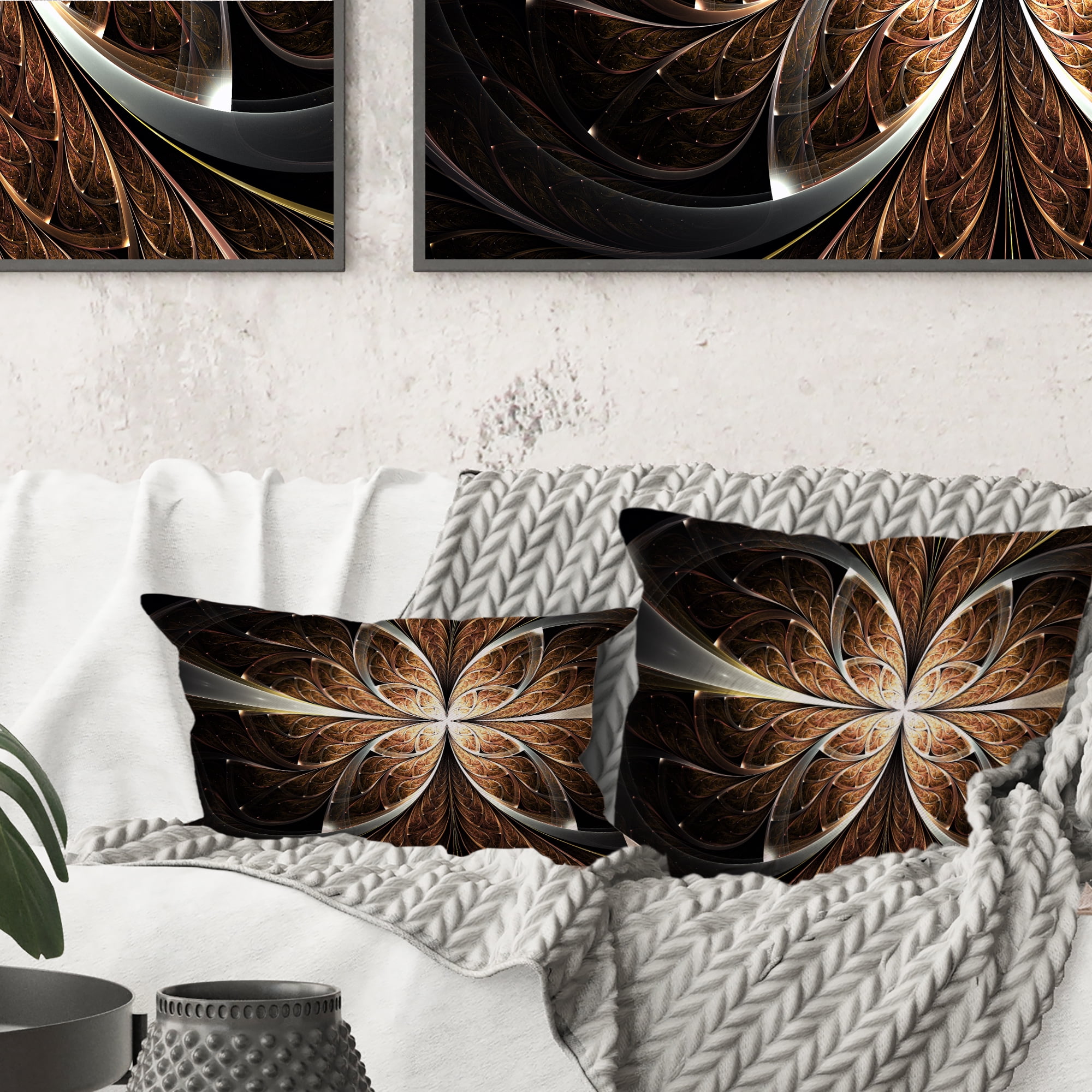 Designart 16" x 16" Brown Polyester Throw Pillow