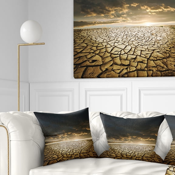 Designart Drought Land under Cloudy Skies - Modern Landscape Printed Throw Pillow - 16x16