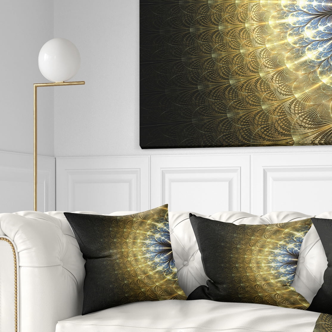 Designart 16" x 16" Contemporary and Modern Black Fractal and Flower Polyester Throw Pillow