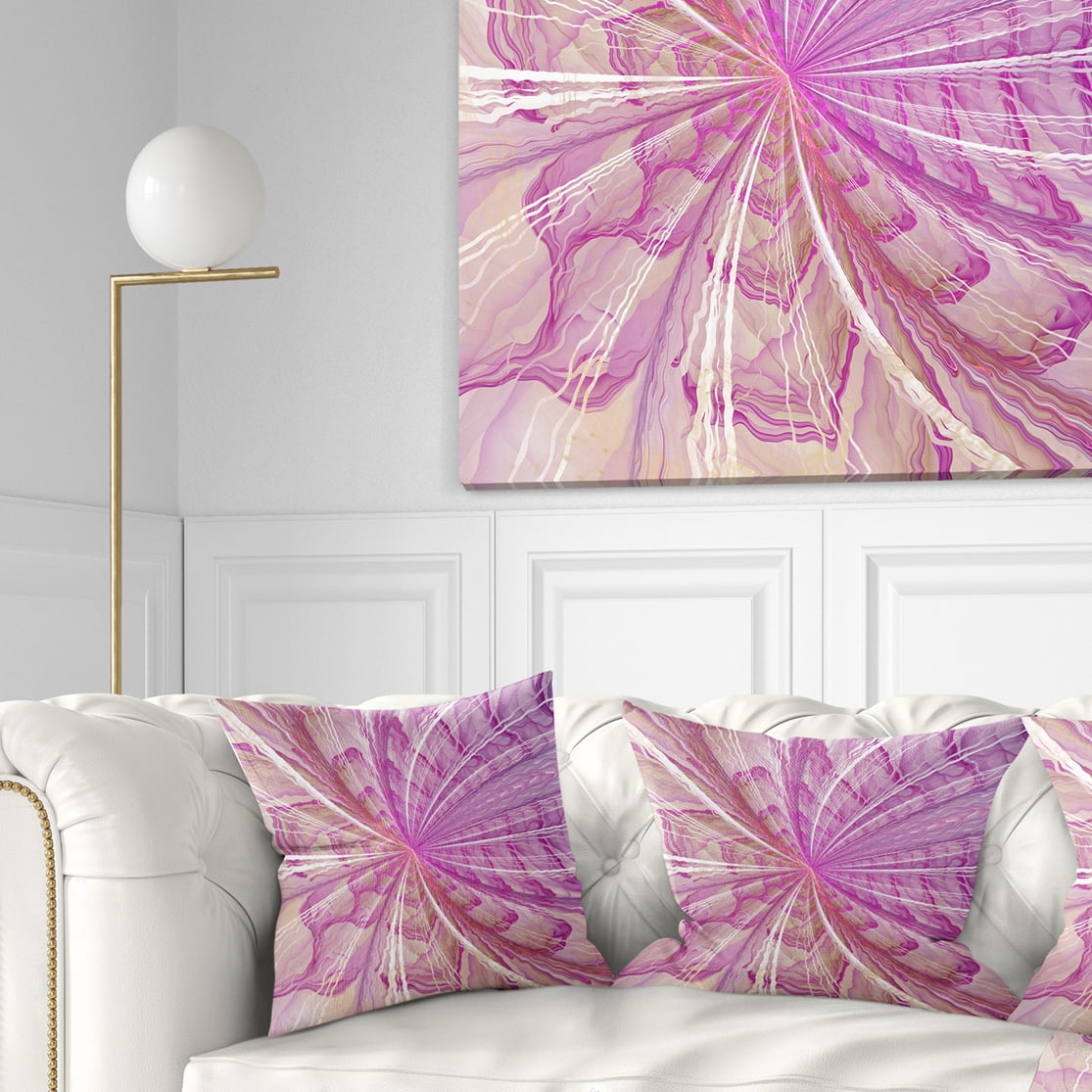 Designart 16" x 16" Contemporary and Modern Black Fractal and Flower Polyester Throw Pillow