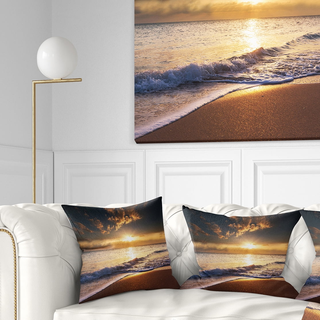 Designart 16" x 16" Multi-color Sea Shore Polyester Throw Pillow