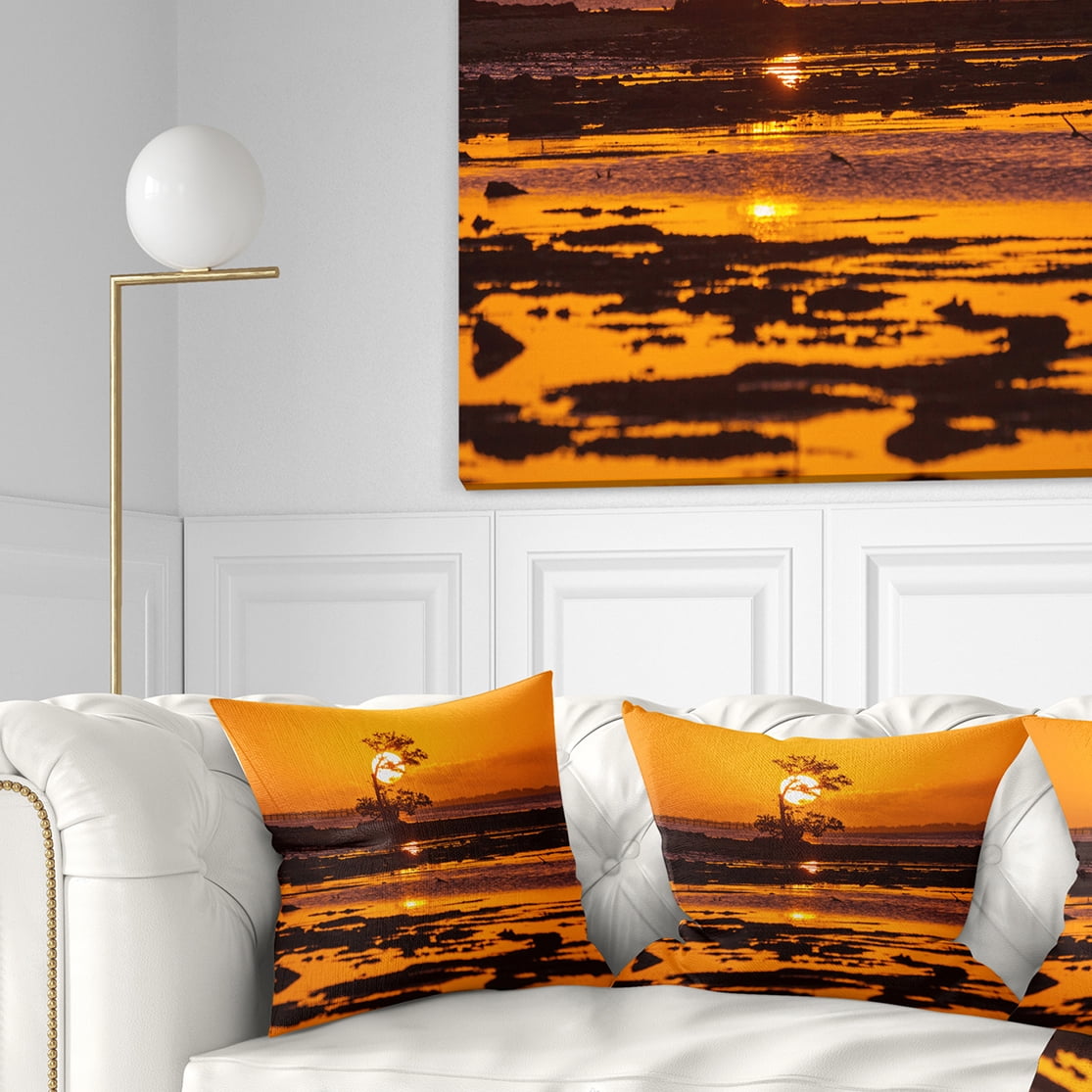 Designart 16" x 16" Orange Polyester Throw Pillow