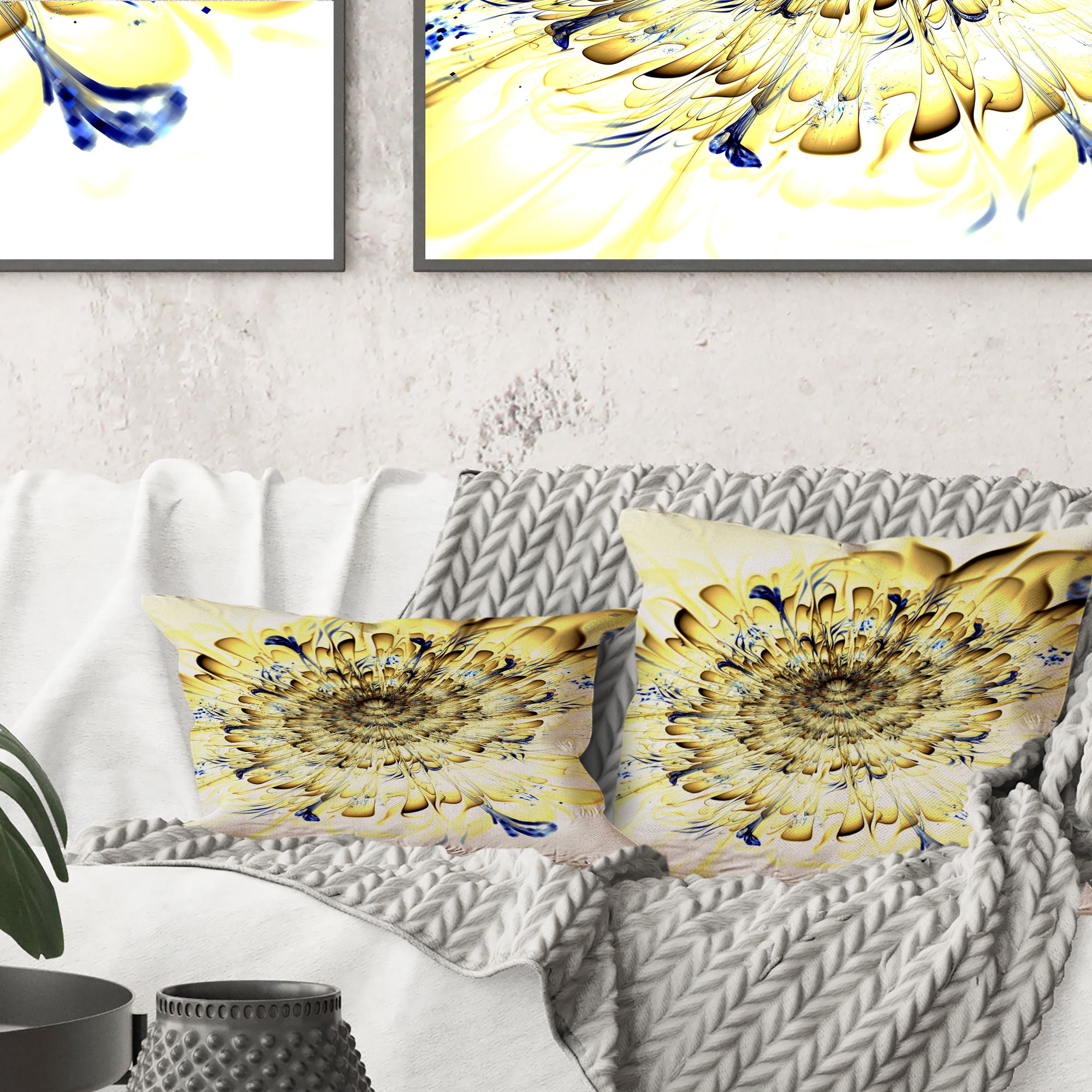 Designart 16" x 16" Yellow Polyester Throw Pillow