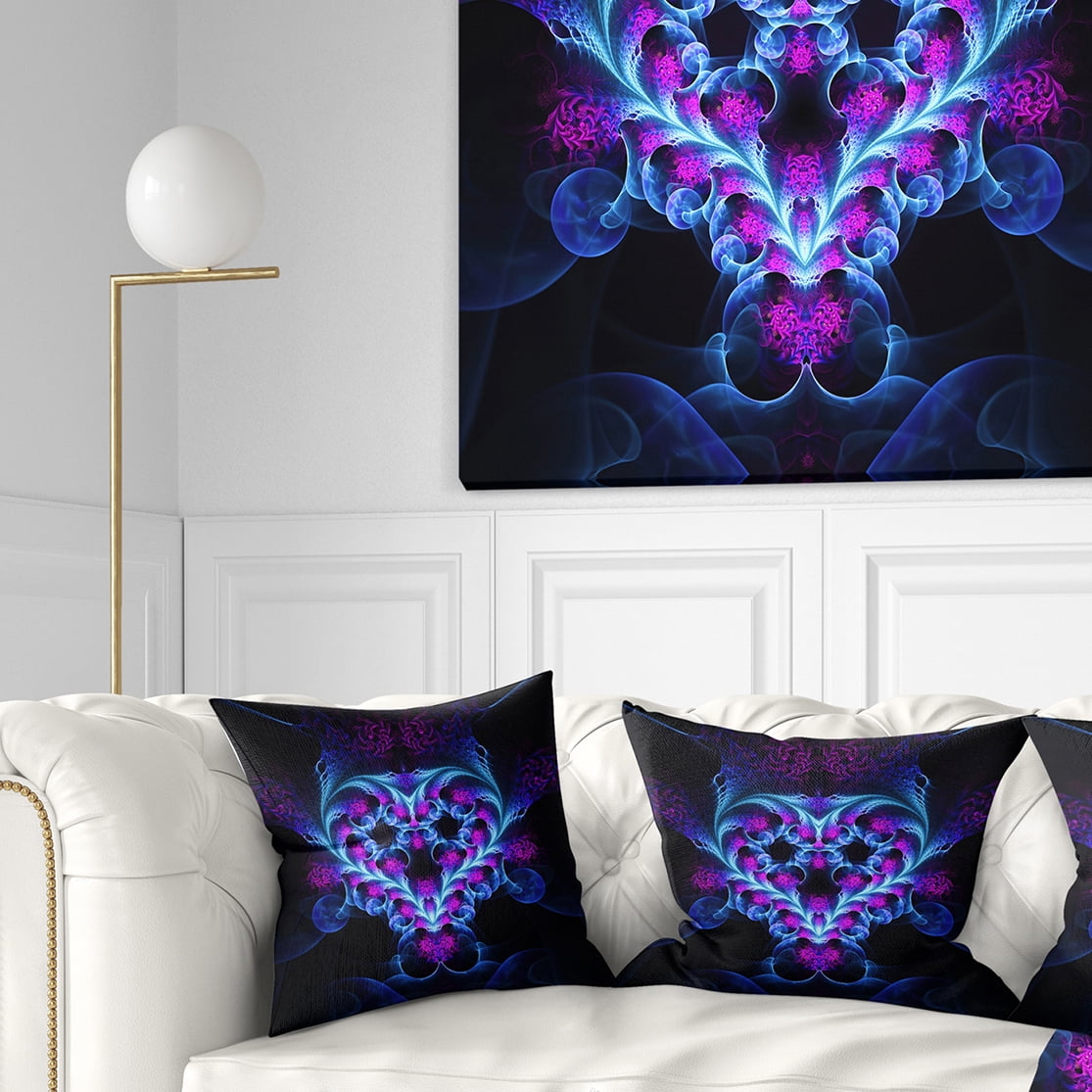 Designart 18" x 18" Abstract Blue Fractal and Flower Polyester Throw Pillow