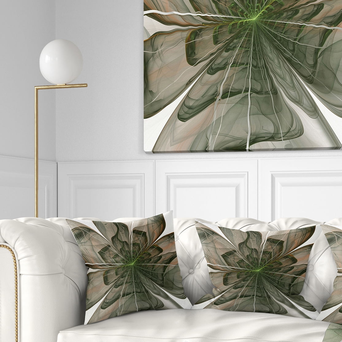 Designart 18" x 18" Contemporary and Modern Black Fractal and Flower Polyester Throw Pillow