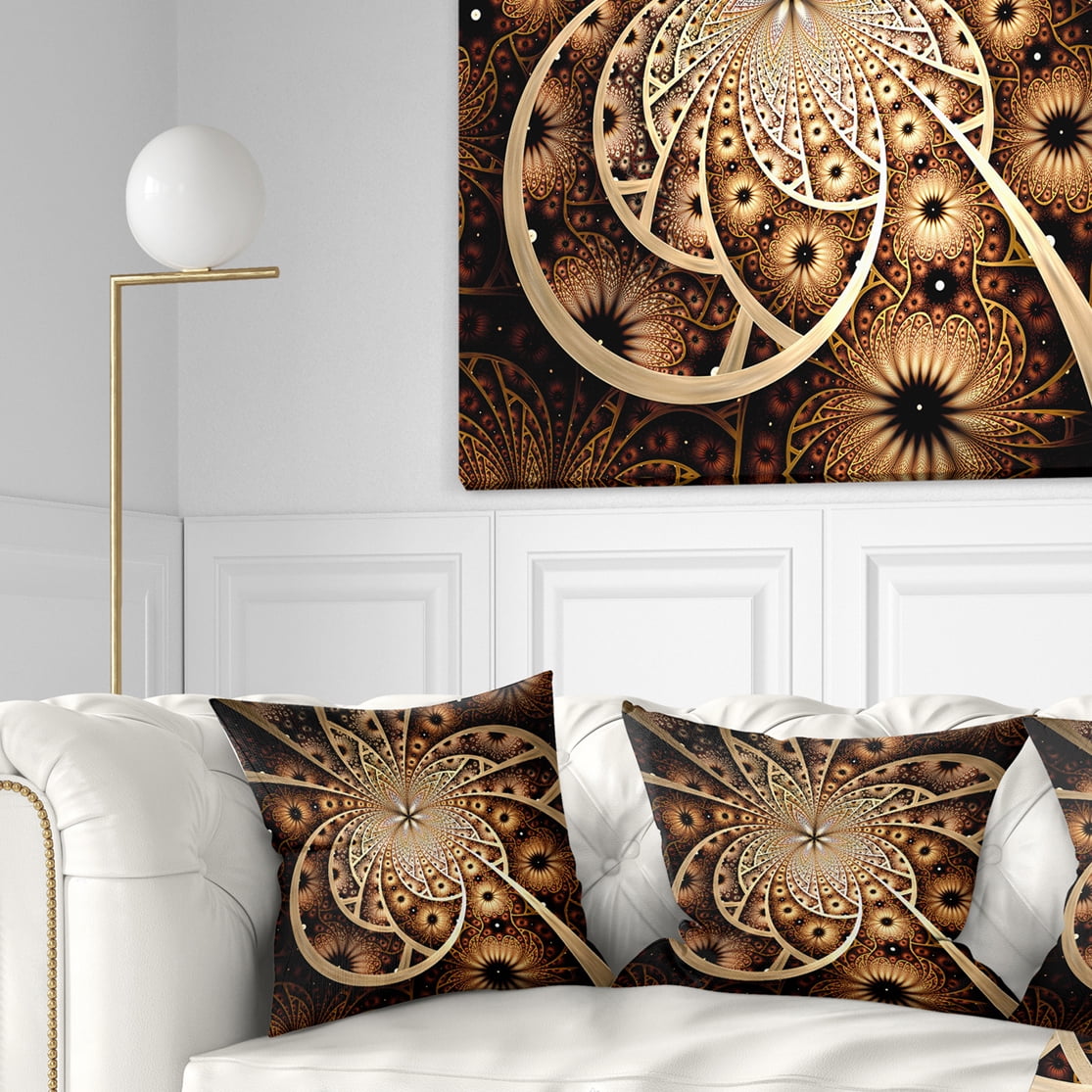 Designart 18" x 18" Contemporary and Modern Black Fractal and Flower Polyester Throw Pillow