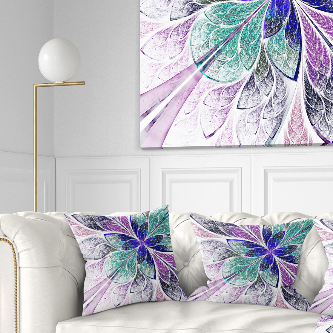Designart 18" x 18" Contemporary and Modern Blue Fractal and Flower Polyester Throw Pillow