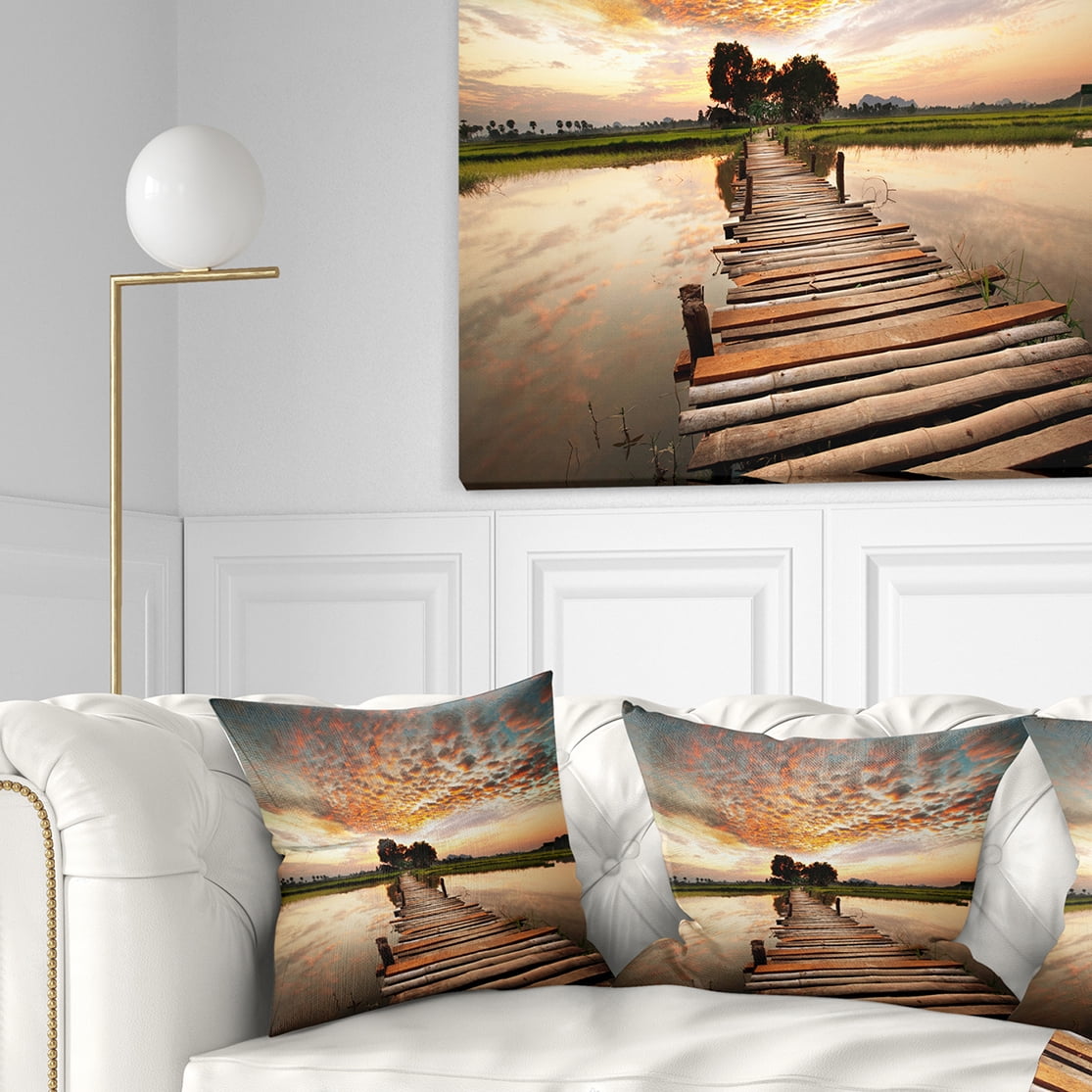 Designart 18" x 18" Multi-color Bridge Pier Polyester Throw Pillow