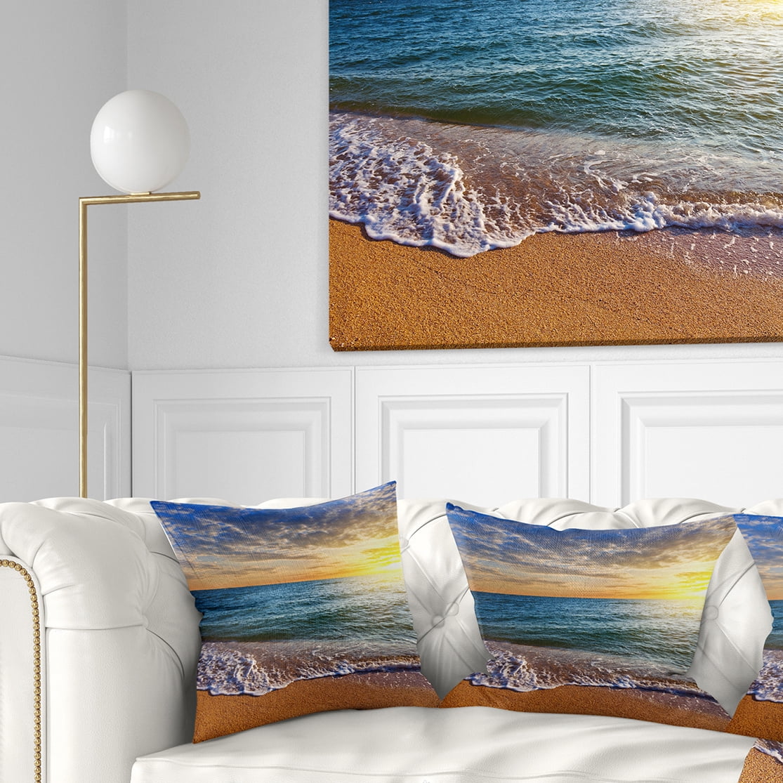 Designart 18" x 18" Multi-color Sea Shore Polyester Throw Pillow