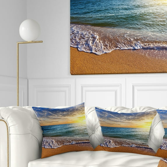Designart 18" x 18" Multi-color Sea Shore Polyester Throw Pillow