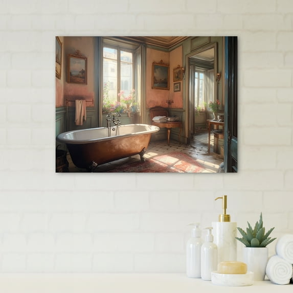 Designart "1900S Old Paris Bathtub Time Tales I" Bathroom Floral Canvas Print
