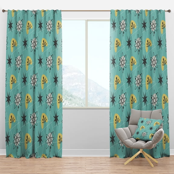 Designart '1950 Retro Pattern Shapes I' Mid-Century Modern Blackout Curtain Panel