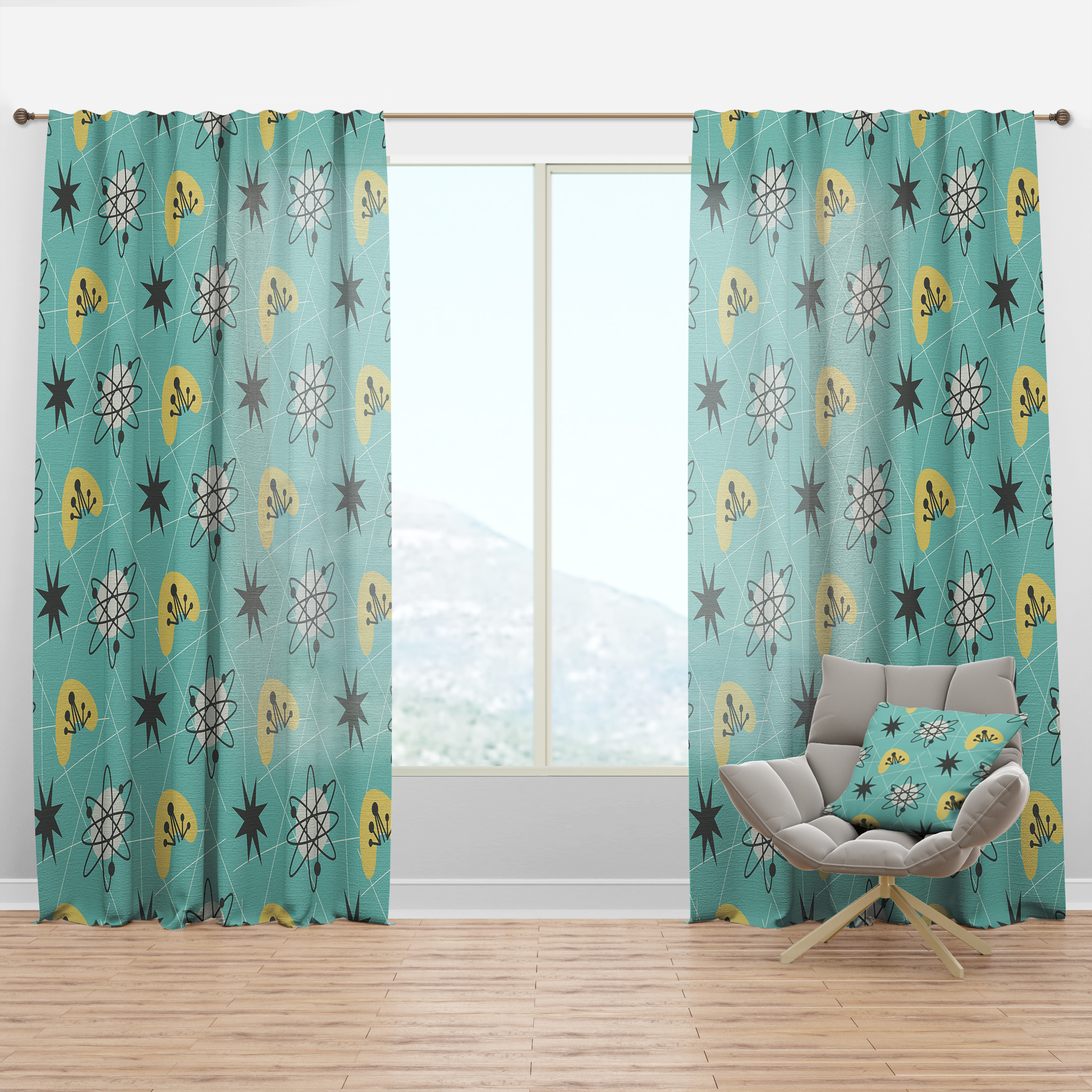 Designart '1950 Retro Pattern Shapes I' Mid-Century Modern Curtain Panel