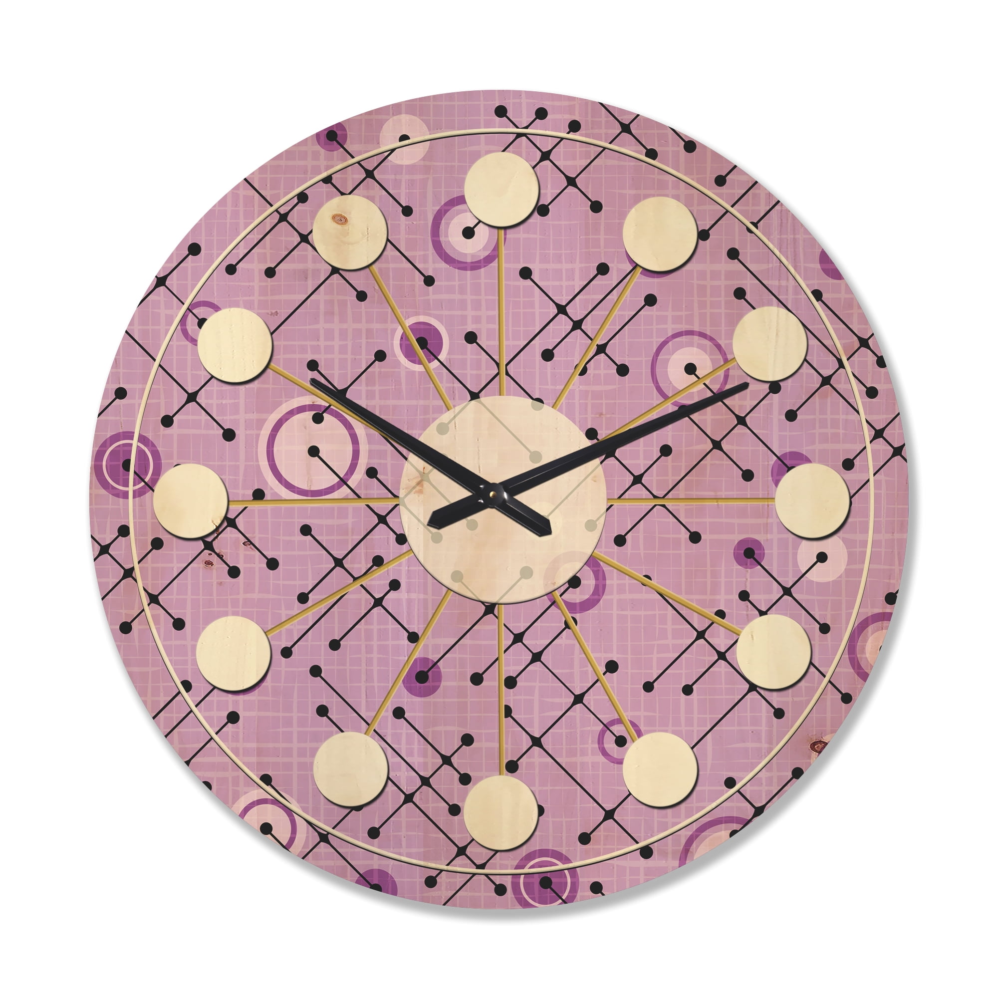 Designart '1950 Retro Pattern Shapes III' Mid-Century Modern Wood Wall Clock